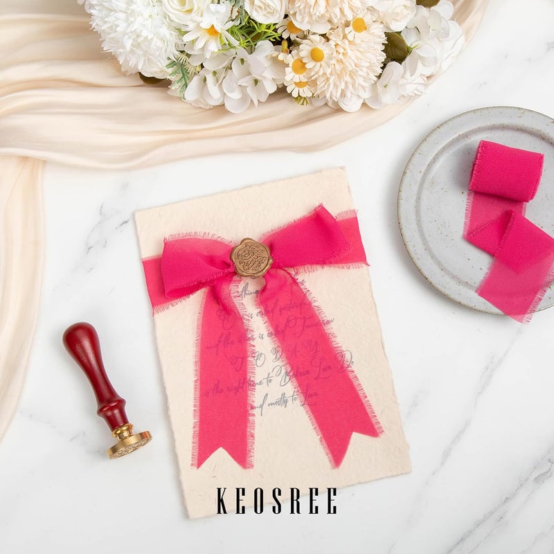 KEOSREE Hot Pink Pastel Pink Handmade Chiffon Ribbon,1.5" x 21Yd Frayed Silk Ribbons for Wreaths Bridal Flower Bouquet Christmas Gift Wrapping Wedding Decor Invitations Decorations (7Yards X 3 Rolls) - Image 3